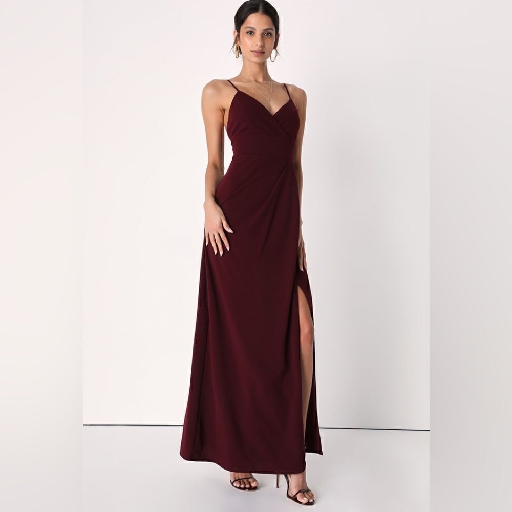 Lulus Extra Extravagance Burgundy Surplice Maxi Dress Size S NWT